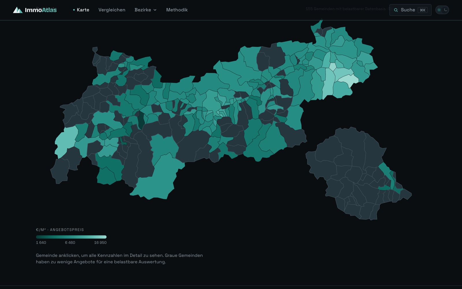 ImmoAtlas: Preiskarte je Gemeinde